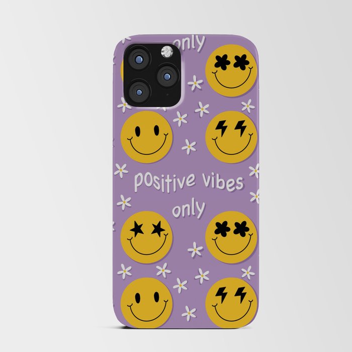 Psychedelic emoticons with different eyes and the inscription positive vibes only iPhone Card Case