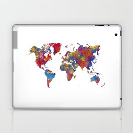multicolored watercolor world map Laptop Skin