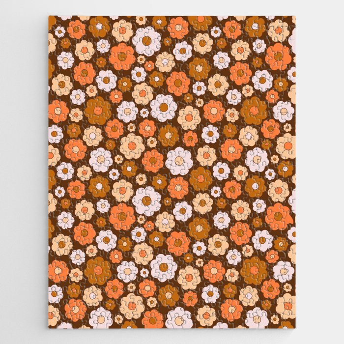 Vintage Retro Ditsy Flower Pattern-Brown Jigsaw Puzzle