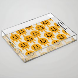 Melted Smiley Faces Trippy Seamless Pattern - Yellow Acrylic Tray