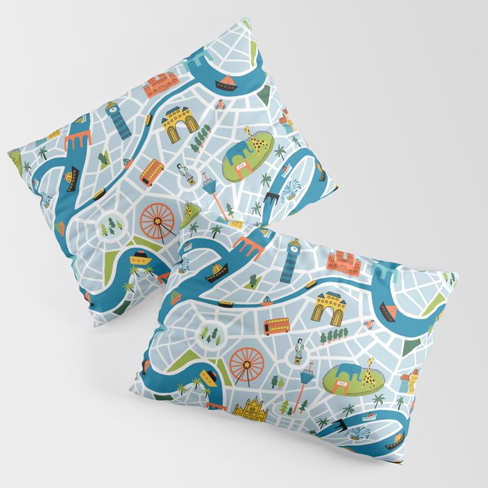 City Map Blue Pillow Sham