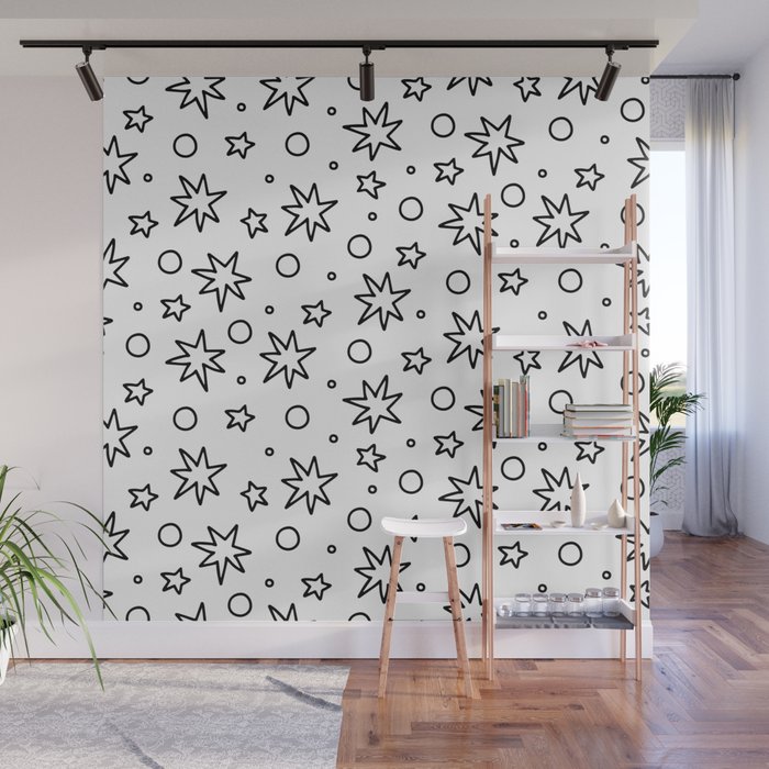 Star pattern black and white Wall Mural