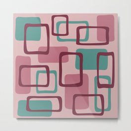 Mid Century Modern Abstract Squares Pattern 427 Metal Print | Check, Homedecor, Modernist, Geometric, Graphicdesign, Retro, Boomerang, Olivegreen, Pink, Midcentury 
