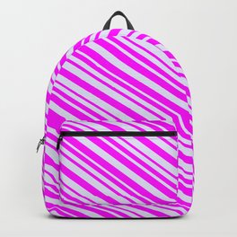 [ Thumbnail: Fuchsia and Lavender Colored Stripes/Lines Pattern Backpack ]