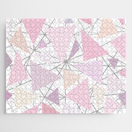 Geometrical silver pink coral lavender triangles shapes Jigsaw Puzzle