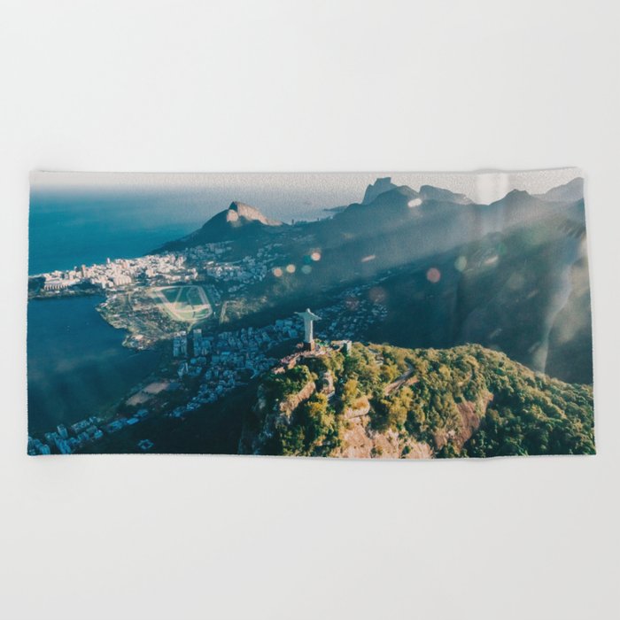 Brazil Photography - Christ The Redeemer Looking Over Rio De Janeiro Beach Towel