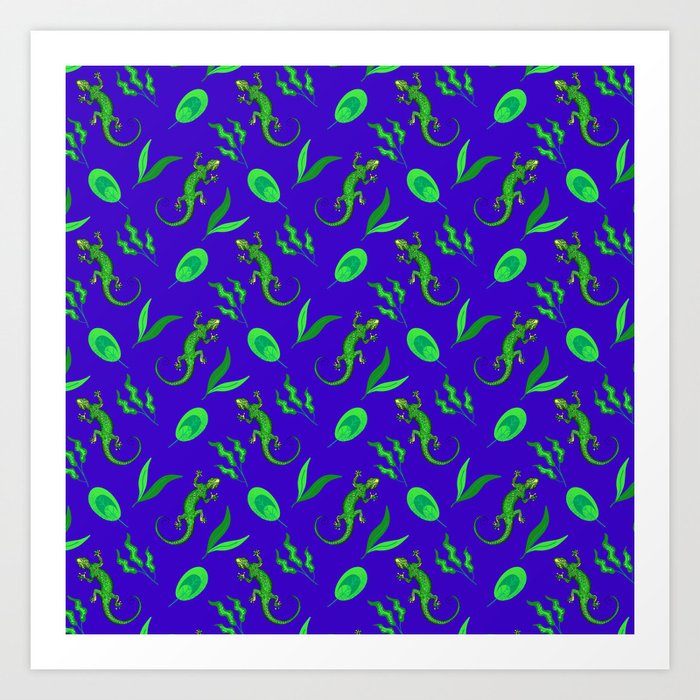 Beautiful green lizards, little bright lush leaves black lizard