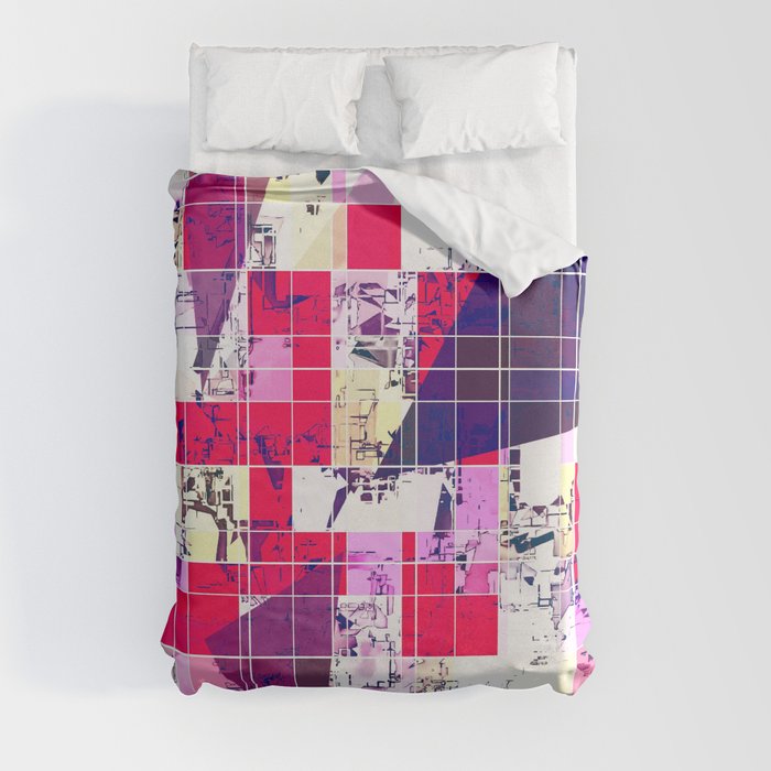 geometric square and triangle pattern abstract in red and blue Duvet Cover
