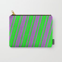 [ Thumbnail: Lime & Orchid Colored Lines Pattern Carry-All Pouch ]