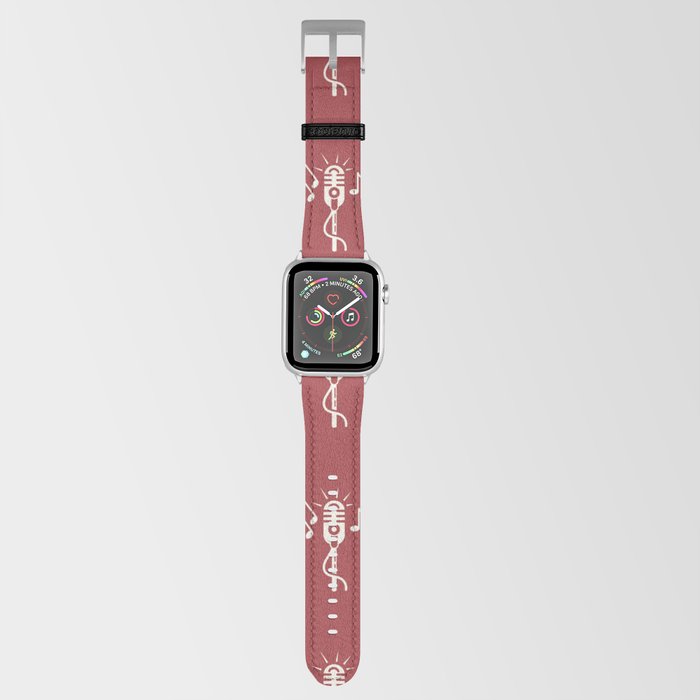 Retro Microphone Pattern on Red Apple Watch Band