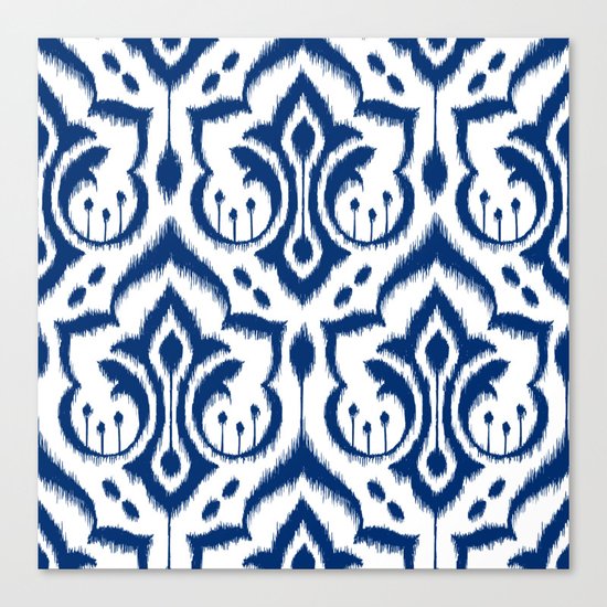 Ikat Damask Navy Canvas Print
