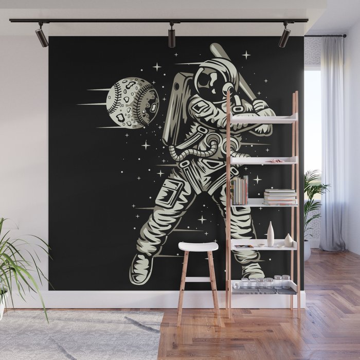 Space Baseball Astronaut Wall Mural