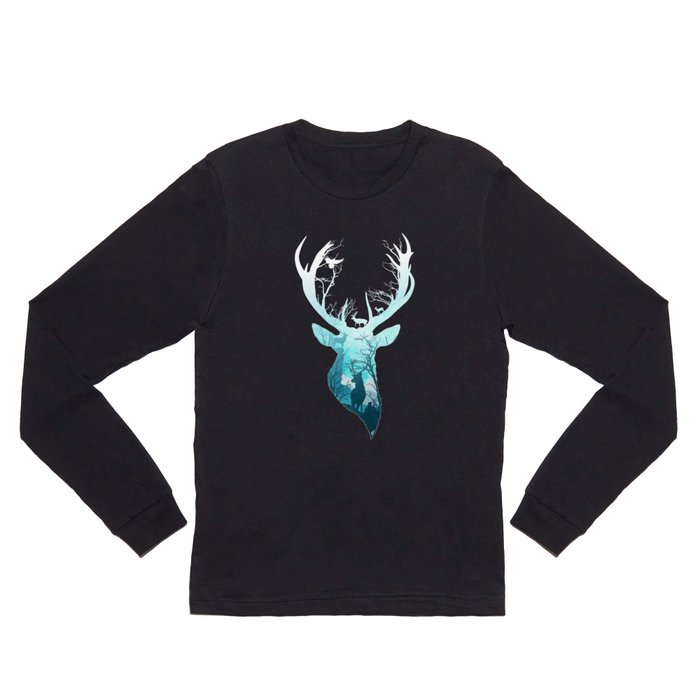 Deer Blue Winter Long Sleeve T Shirt
