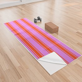 [ Thumbnail: Violet and Red Colored Lined/Striped Pattern Yoga Towel ]