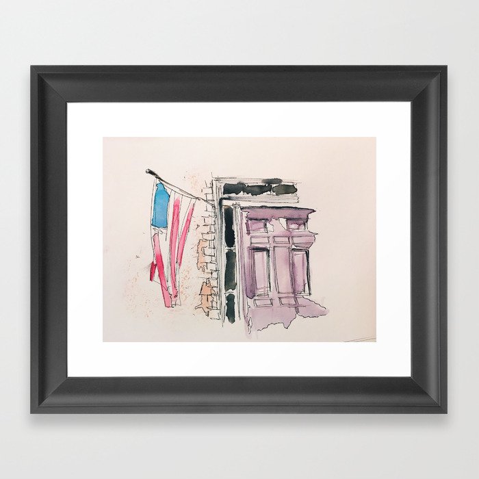 Old Wethersfield Front Door Watercolor And Ink Painting Framed Art Print By Twiniarskyj