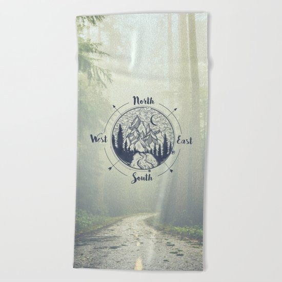 Compass Mountain Road Trip Beach Towel