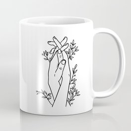 Hands Holding Minimal Line Art Coffee Mug