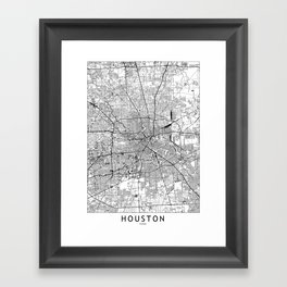 Houston White Map Framed Art Print