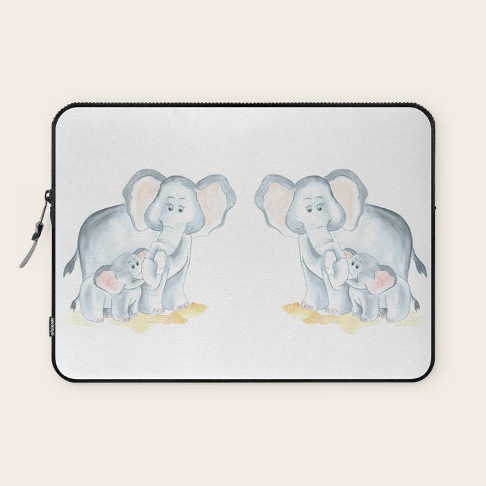 Elephants Watercolor Painting Baby Elephant With Mom Laptop