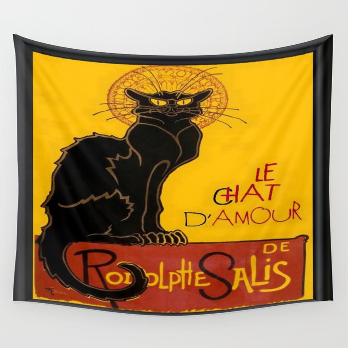 Le Chat D'Amour Black Cat Framed Vector Wall Tapestry