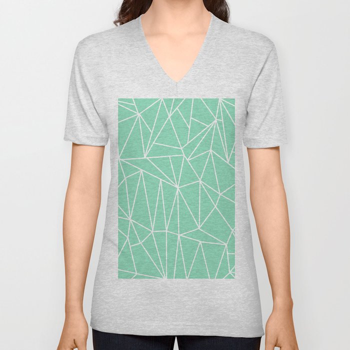 Geometric Cobweb (White & Mint Pattern) V Neck T Shirt