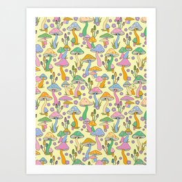 Mushrooms And Daisies Pattern Art Print