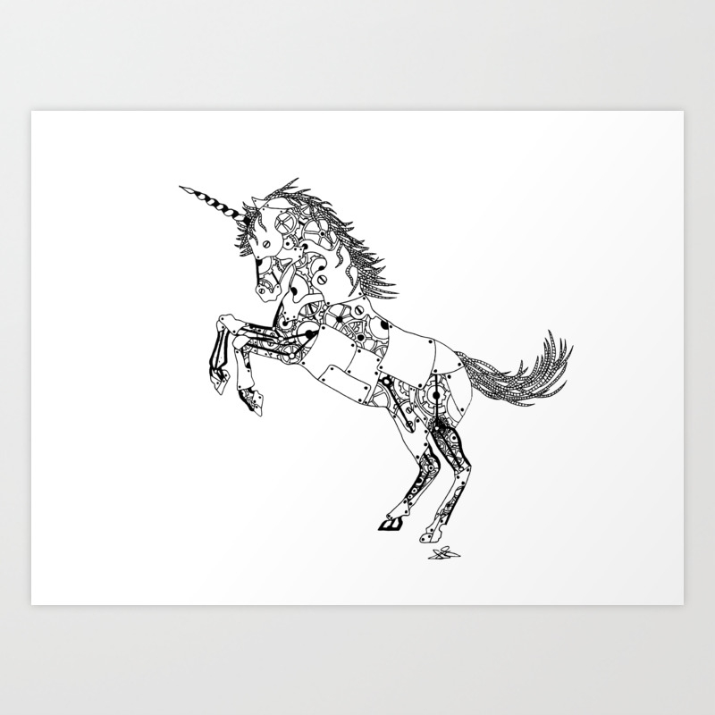 Steampunk Robot Unicorn Art Print By Menagerieofmayhem Society6