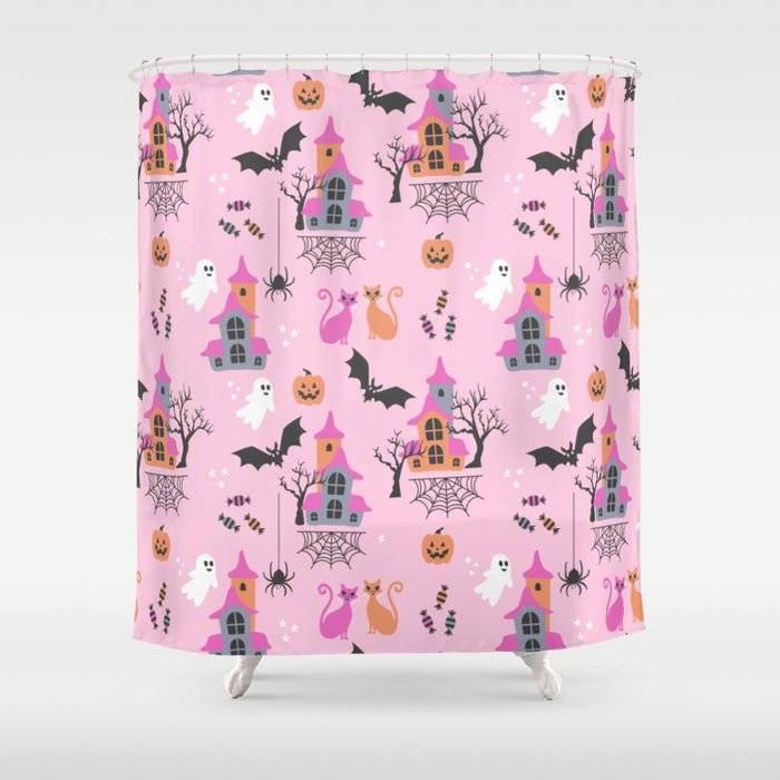 Pink Halloween pastel spooky party Shower Curtain
