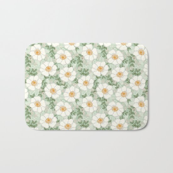 Sage pastel white green flowers blossom garden summer spring nature pattern painting florals Bath Mat