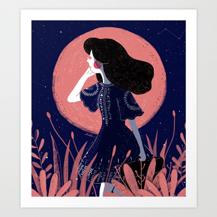 The Girl Moon Art Print