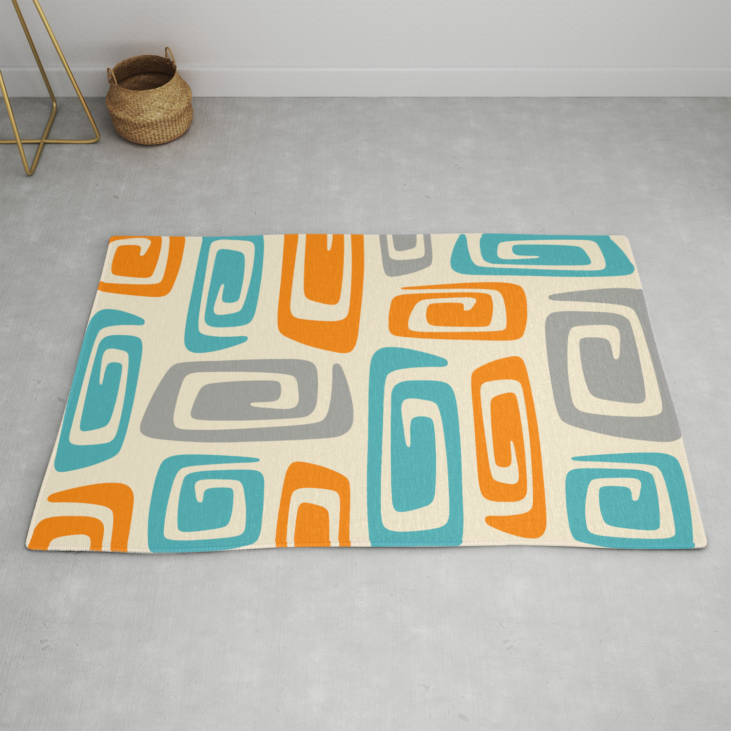 Mid Century Modern Cosmic Abstract 740 Orange Blue And Gray Rug By