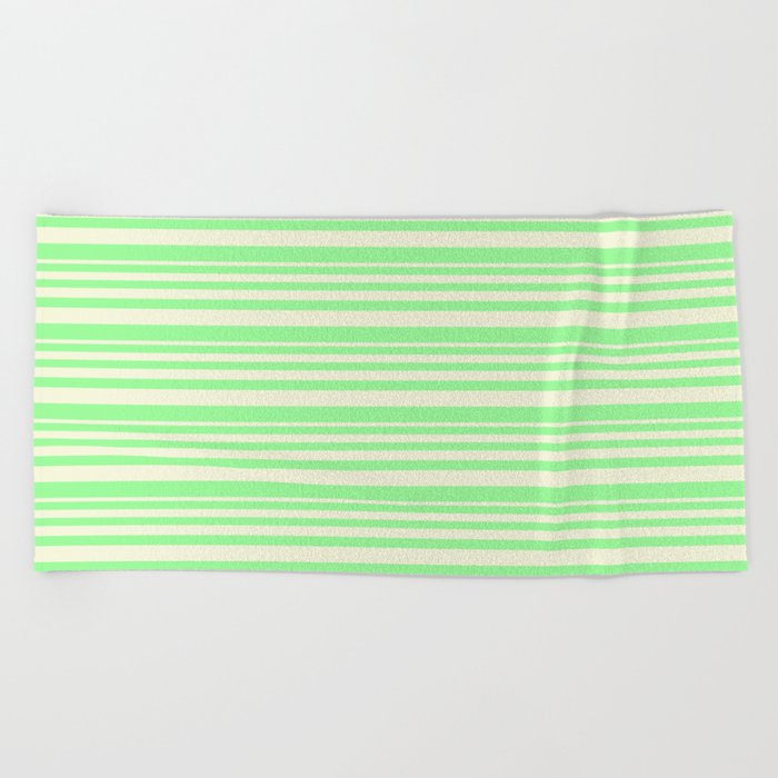 Beige and Green Colored Lined/Striped Pattern Beach Towel