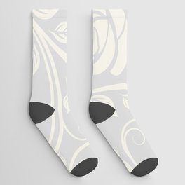 Antique White Roses Silhouette on Silver Grey Socks