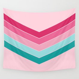 V - Pink and Turquoise Minimalistic Colorful Retro Stripe Art Pattern Wall Tapestry