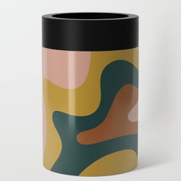 Retro Liquid Swirls Abstract Pattern Square Rust Gray Mustard Blush Navy Can Cooler