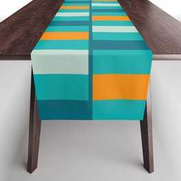 Long Blocks Geometric Check Pattern Aqua Turquoise Teal Orange Table Runner