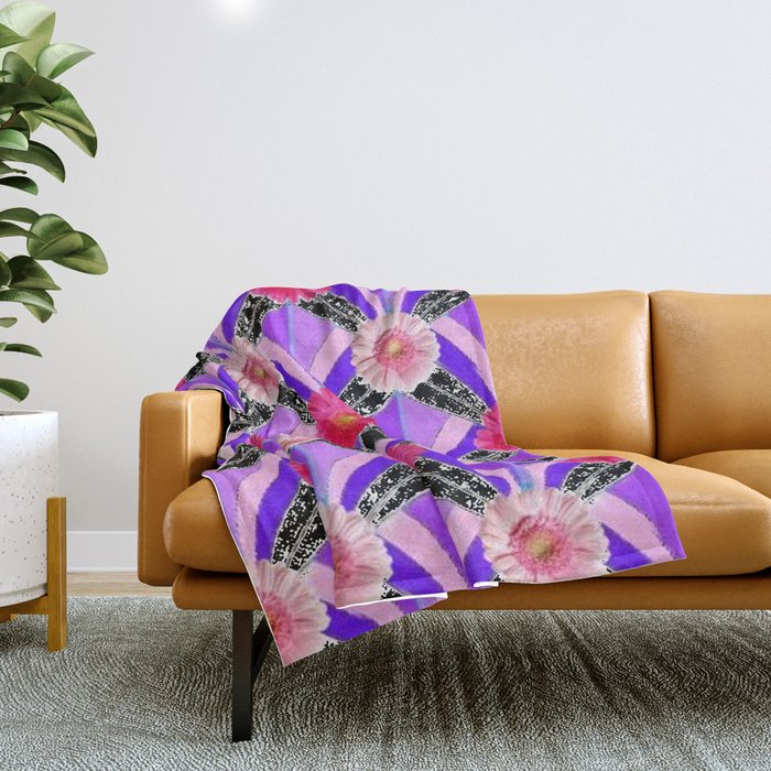 Pink & Fuchsia Purple Art Deco Floral Art Throw Blanket