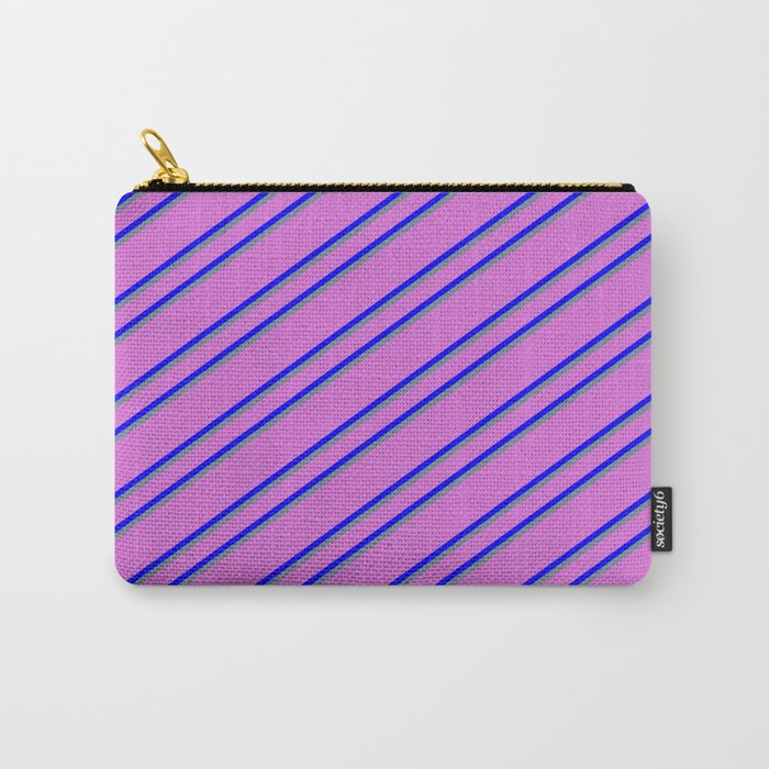 Orchid, Blue & Light Slate Gray Colored Pattern of Stripes Carry-All Pouch