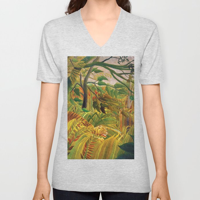Tiger in a Tropical Storm, Exotic, Henri Rousseau V Neck T Shirt