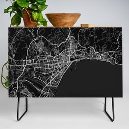 Malaga City Map of Andalusia, Spain - Full Moon Credenza