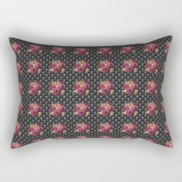 Elegant Golden-Leaved Burgundy Roses on Black Silk with Diamonds Rectangular Pillow