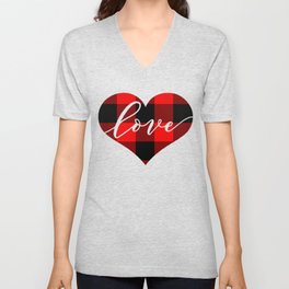 Heart With Plaid And Love Inside V Neck T Shirt