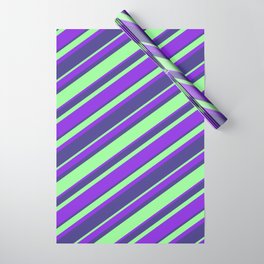 [ Thumbnail: Purple, Dark Slate Blue & Green Colored Striped/Lined Pattern Wrapping Paper ]