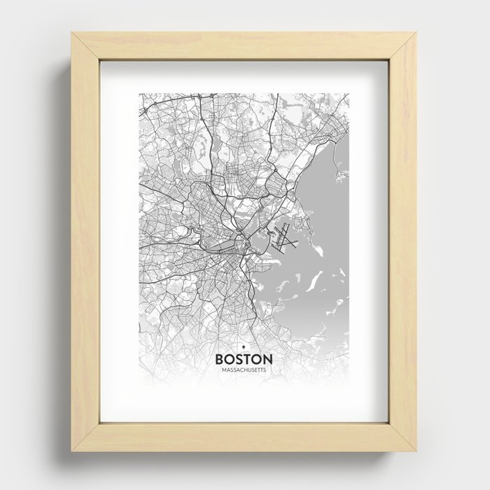 Boston, Massachusetts, United States - Light City Map Recessed Framed Print