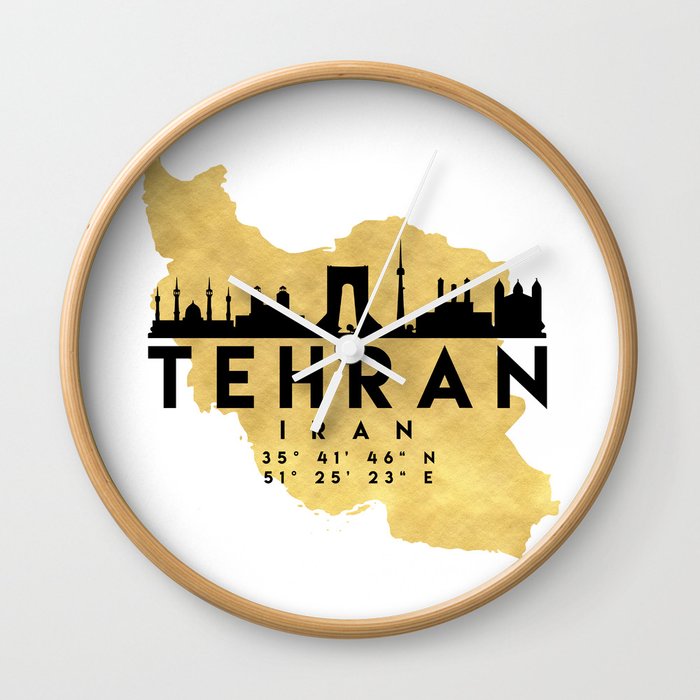 TEHRAN IRAN SILHOUETTE SKYLINE MAP ART Wall Clock