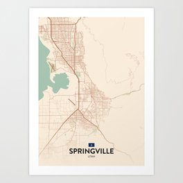 Springville, Utah, United States - Vintage City Map Art Print
