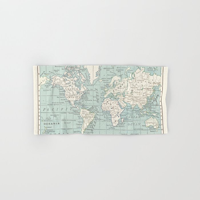 World Map in Blue and Cream Hand & Bath Towel