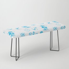 Turquoise Silhouettes Of Vintage Nautical Pattern Bench