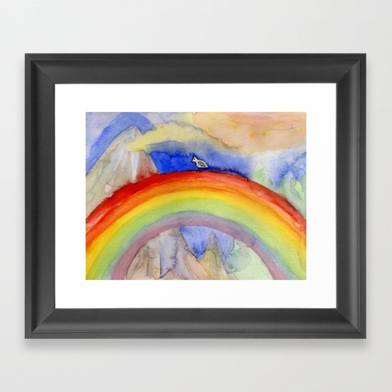 the chicken who wanted to be on the top of the rainbow Framed Art Print