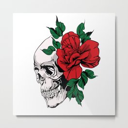 Dead Skull Girl Flower Metal Print